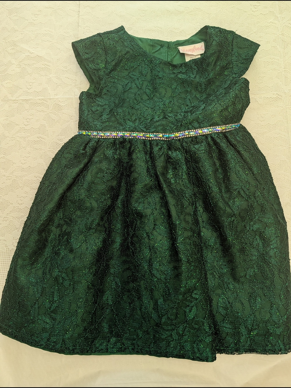 Youngland Girls Green Sequin Dress - Girls 4
